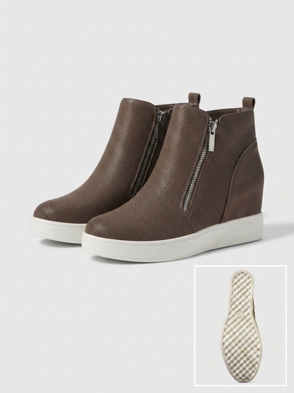 Journee Collection Brown Perforated Wedge Sneaker Booties